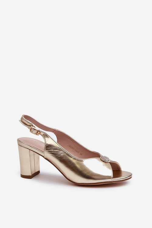 Sandały Eleganckie Damskie Obcas Słupek Złote Trasea 24SD98-6985