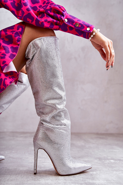 Fashionable Boots On High Heel With Cubic Zirconia Silver Lovisa