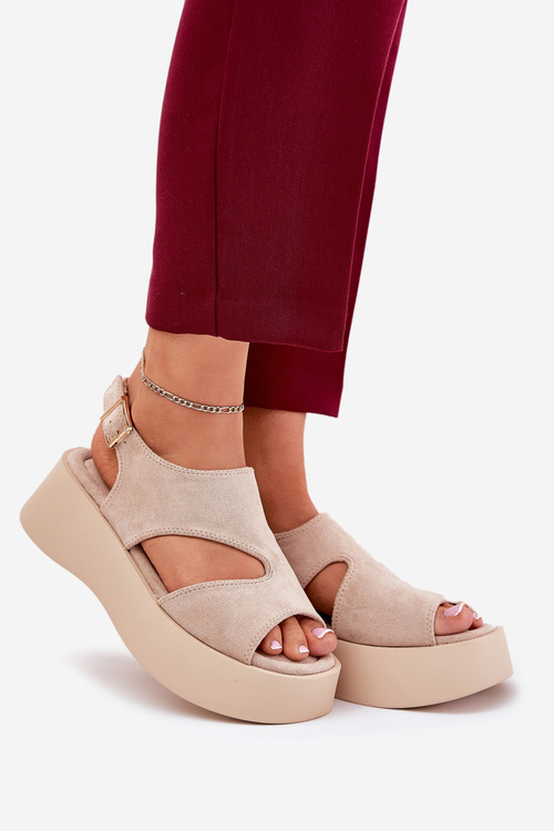 Ladies Platform Sandals Eco Suede Beige Karonia