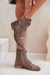 Decorated ankle boots on flat heels eco suede insulated brown Ellieo
