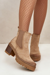 Women's Insulated Heeled Boots Eco Suede Beige Irissinae