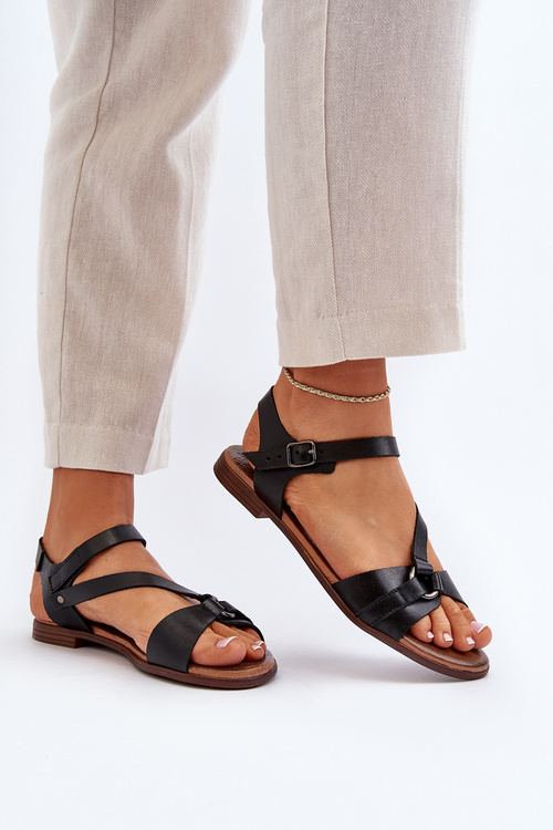 Zazoo 40182 Women's Black Leather Sandals