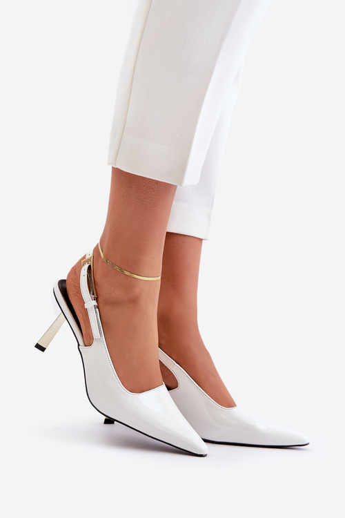 Szpilki Lakierowane Z Odkrytą Piętą Białe Filona