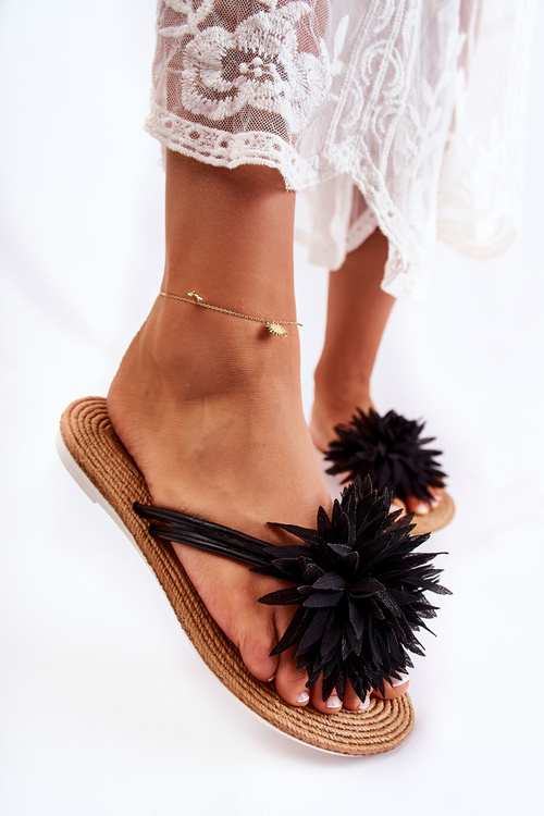 Women's Flip-flops With Fabric Ornament Black Eviana