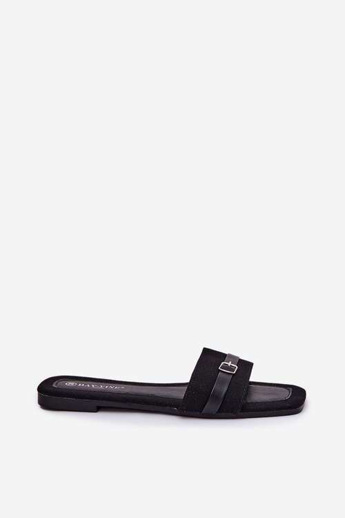 Flat Ladies Slippers With Strap And Buckle Black Zilina