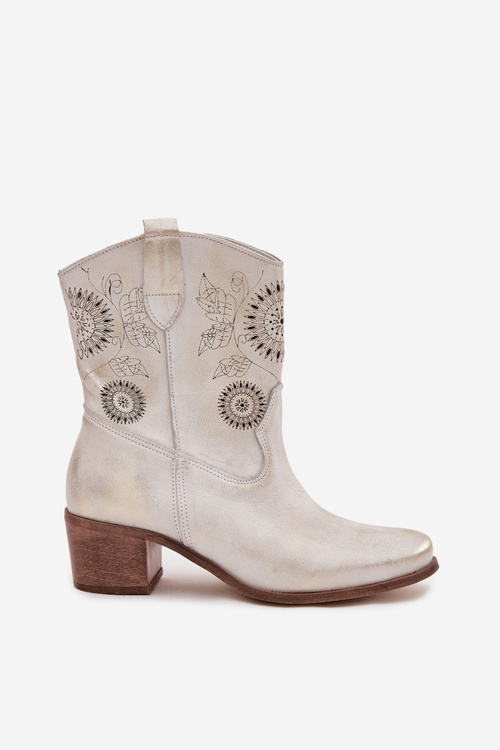 Ażurowe Damskie Botki Ażurowe Obcas Zamsz Złoty Przecierany Zazoo 3844