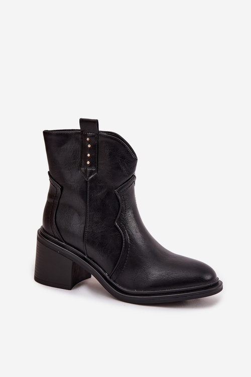 Women's ankle boots with chunky heel made of eco leather black Iverly