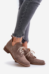 Zazoo 2959 Suede Oxfords Lace-Up Flat Heels Dark Beige