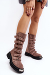 Leather High Boots with Straps  Dark Beige Elnatea