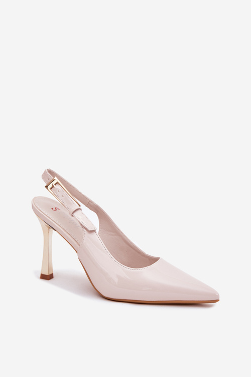 Lacquered Heels With Open Back And Pointed Toes Light Beige Rivori
