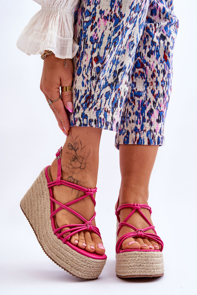 Fashionable Wedge Sandals With Braid Fuchsia Nessia