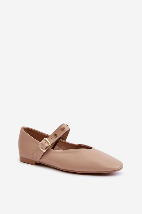 Eco Leather Ballerinas With Strap Beige Alcionora