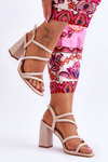 Leather Heel Sandals Beige Florentina