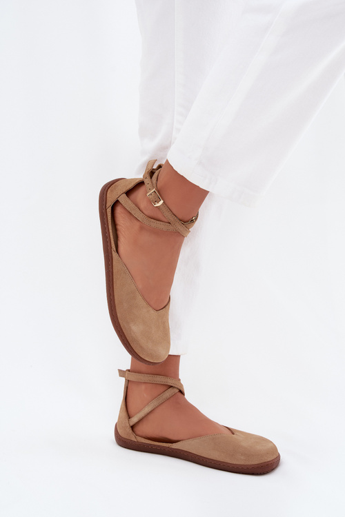 Suede Ballet Flats Women Barefoot With Straps Zazoo 191 Beige