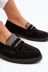 Women's Embellished Black Loafers Dananei