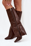 Insulated Stiletto Boots With Folded Shaft Chocolate Tamonia