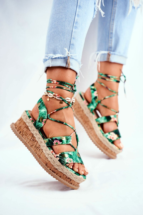 Women's Sandals on a Cork Platform Green My Way
