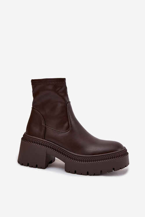 Women's Boots On Thick Heel And Platform Eco Leather Brown Elvianne