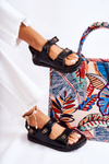 Women's Leather Sandals With Decoration Black Halis