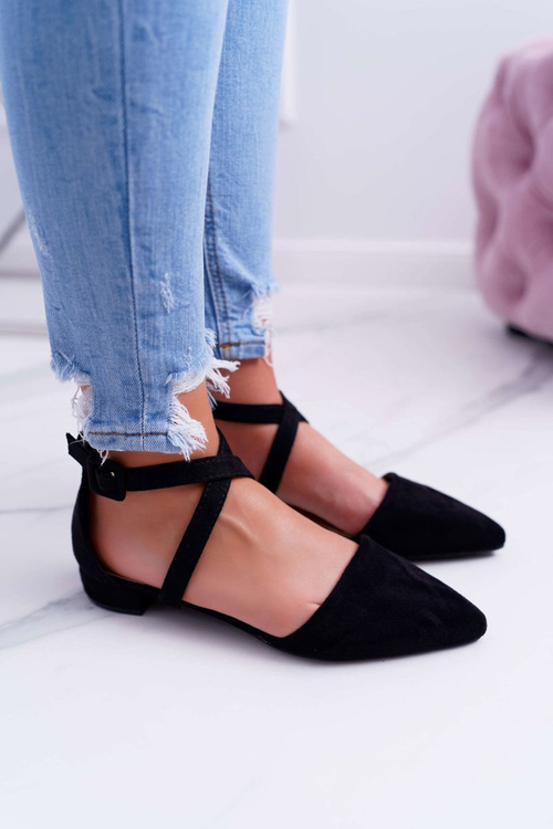 Women's Flat Sandals Black Suede Pointed Medena