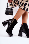 Suede Boots On High Heel Geometric Pattern Black Alienore