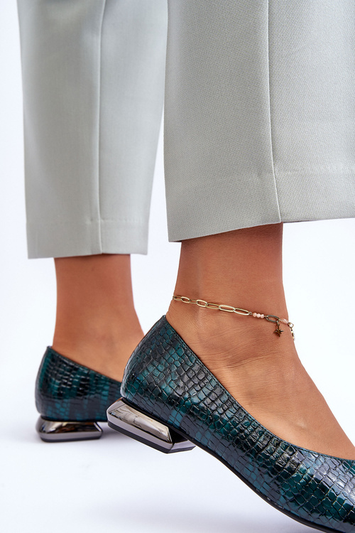 Leather Lacquered Ballet Flats on Flat Heel Dark Green Vaani