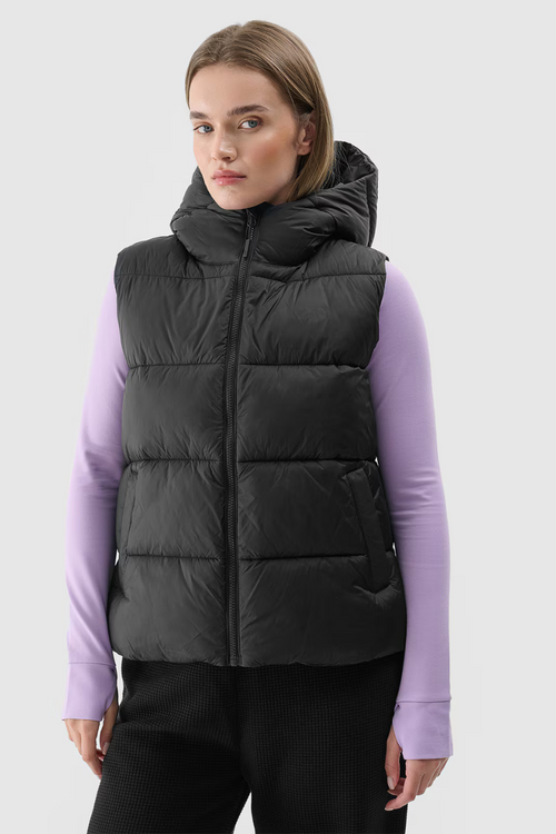 Women's Down Vest With Hood 4F Black 4FWAW24TVJAF141-20S