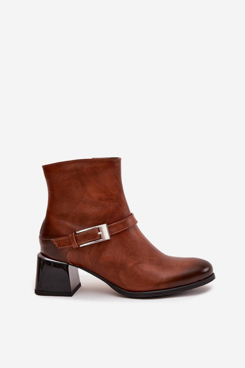 Leather Women's Ankle Boots with Buckle Zazoo 60562 Brown