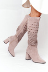 Spring Openwork Suede Boots Lewski Shoes 2847/B Beige