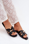 Flat Women's Sandals With Strap And Golden Detail Black Kerenza