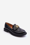 Women's Leather Moccasins on a Flat Heel Black Sincias
