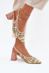 Woven Block Heel Sandals Pink Ebina