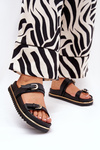 Women's Smooth Platform Slippers With Straps And Buckles Black Ziferte