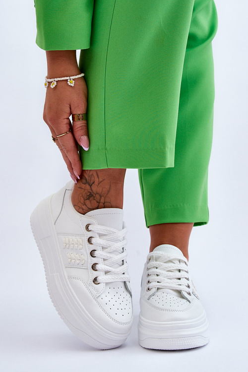 Sneakersy Modne Damskie Platforma Białe Claribel