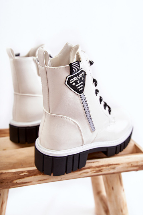 Lacquered Warm Boots With Zipper White Marcella