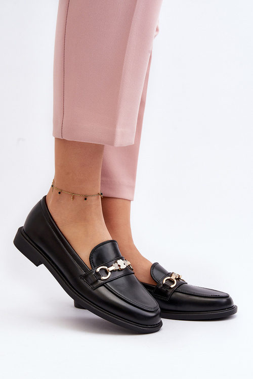 Mokasyny Damskie Eko Skóra Płaski Obcas Czarne Vimedia T591