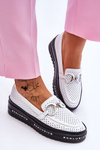 Classic Openwork Leather Moccasins With Decoration White Rendy