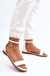 Leather Flat Zipper Sandals White Millou