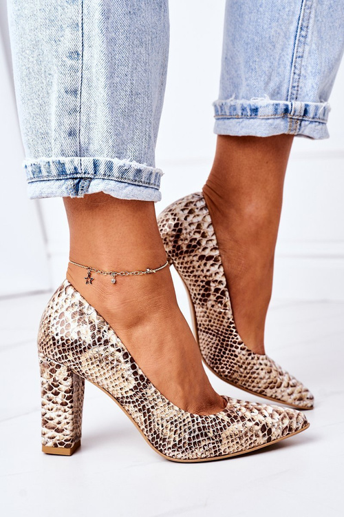 Pumps With A Snake Pattern Lewski Shoes 2453 Gold