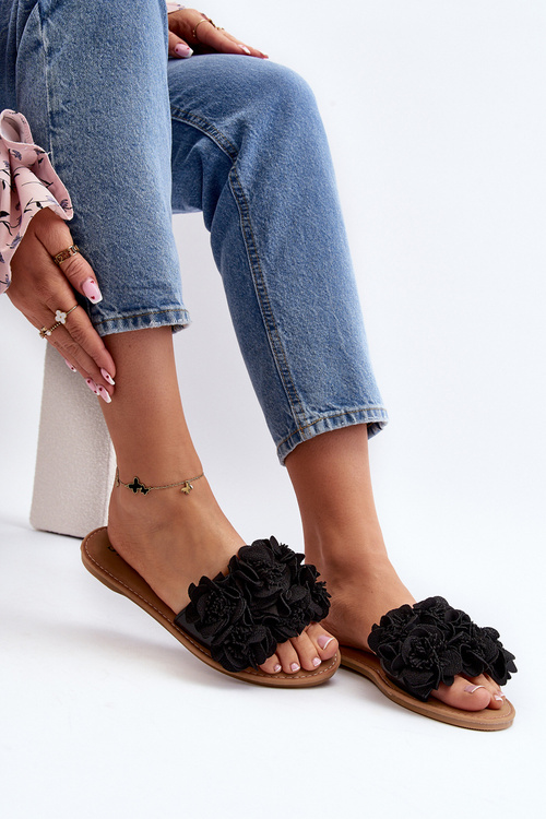 Klapki Damskie Kwiatki Czarne Eelfan CK285P