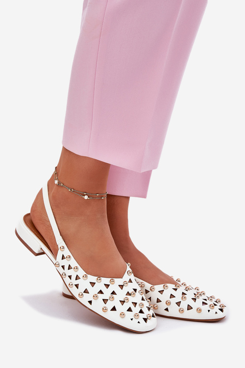 Embellished Ballet Flats On A Flat Heel White Nilarisela