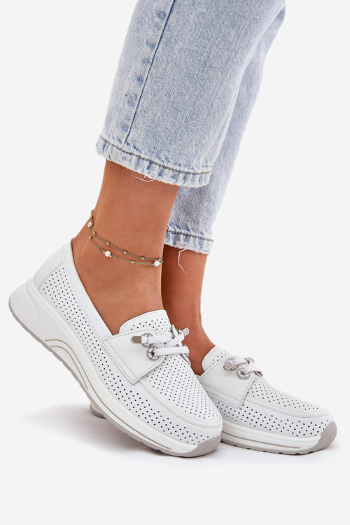Leather Shoes Made Of Natural Leather On Platform Artiker 56C2101 White