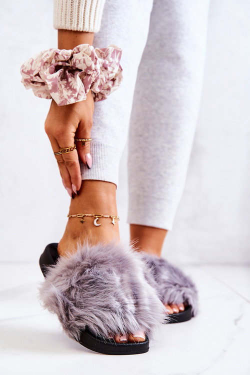 Slippers With Fur Rubber Grey Pollie