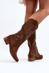 Zazoo 3403 Openwork Women's Boots with Low Heel Brown