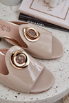Elegant Ladies Slippers On Low Heel With Decoration Beige Feledis