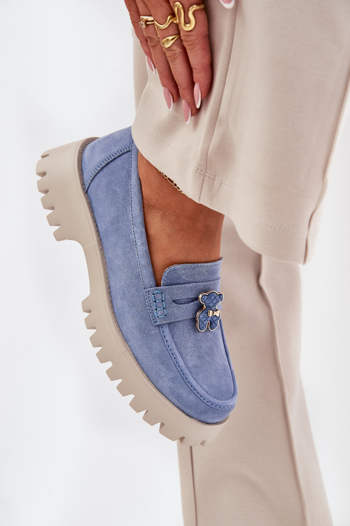 Women Suede Moccasins With Teddy Bear Vinceza 79533 Blue
