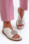 Women's sandals with decoration on flat heel S.Barski KV24-057 Silver