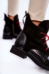 Leather Crocodile Booties Black and Red Pattern Cheyenne