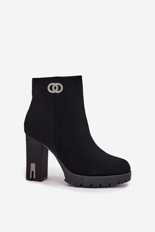 Insulated women's ankle boots with heel with decorative detail black Vessara