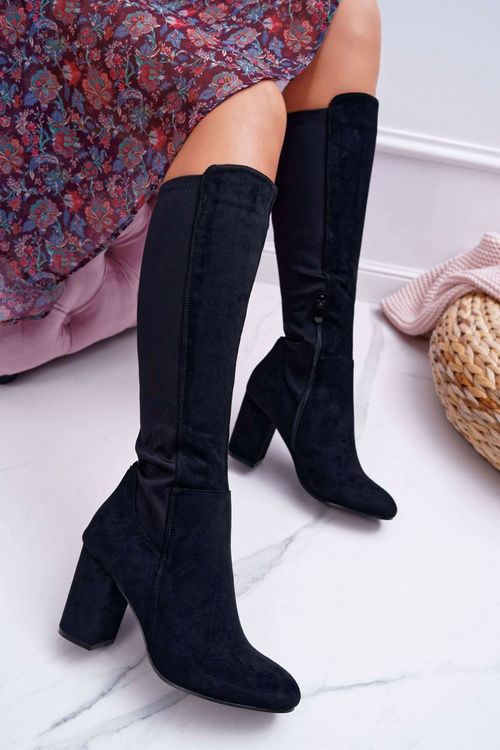 Women's Stiletto Boots Suede with Lycra Black Machine